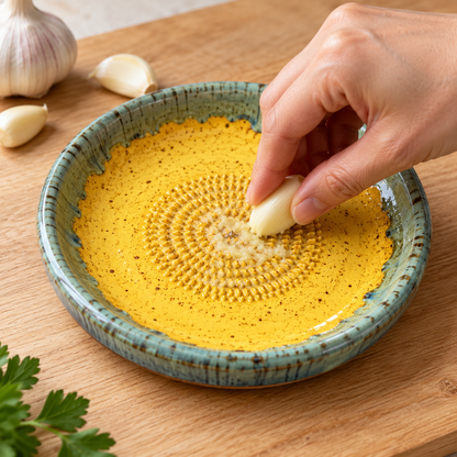 Garlic Grater Bowl, Crater Yellow Ceramic Grater Plate, 7" Ceramic Garlic Grinder, Decorative Grater Bowl