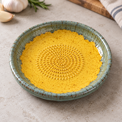 Garlic Grater Bowl, Crater Yellow Ceramic Grater Plate, 7" Ceramic Garlic Grinder, Decorative Grater Bowl