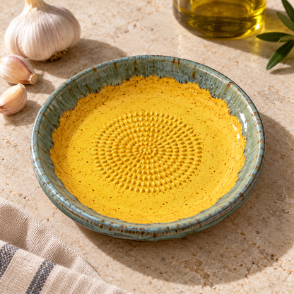 Garlic Grater Bowl, Crater Yellow Ceramic Grater Plate, 7" Ceramic Garlic Grinder, Decorative Grater Bowl