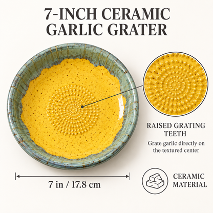 Garlic Grater Bowl, Crater Yellow Ceramic Grater Plate, 7" Ceramic Garlic Grinder, Decorative Grater Bowl