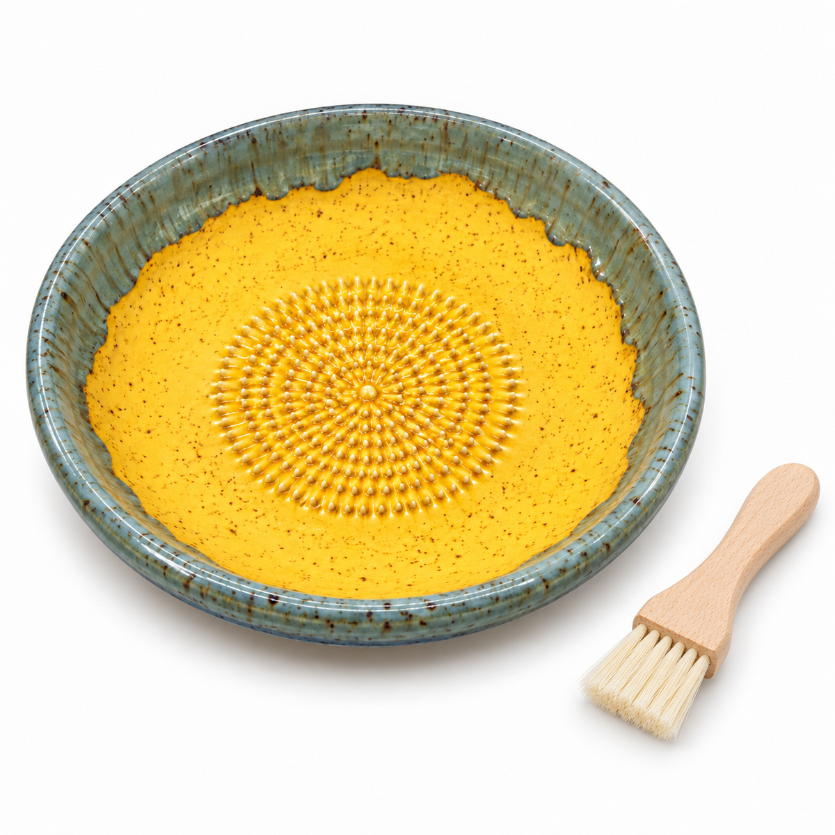 Garlic Grater Bowl, Crater Yellow Ceramic Grater Plate, 7" Ceramic Garlic Grinder, Decorative Grater Bowl