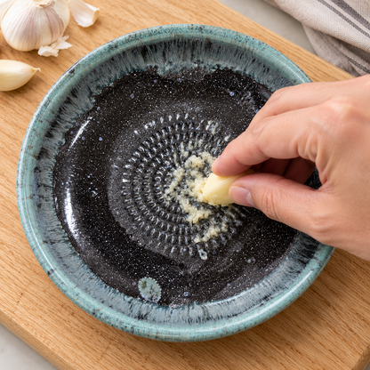 Garlic Grater Bowl, Glossy Black Ceramic Grater Plate, 7" Ceramic Garlic Grinder, Decorative Grater Bowl
