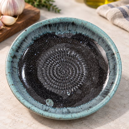 Garlic Grater Bowl, Glossy Black Ceramic Grater Plate, 7" Ceramic Garlic Grinder, Decorative Grater Bowl