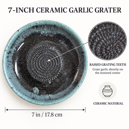 Garlic Grater Bowl, Glossy Black Ceramic Grater Plate, 7" Ceramic Garlic Grinder, Decorative Grater Bowl