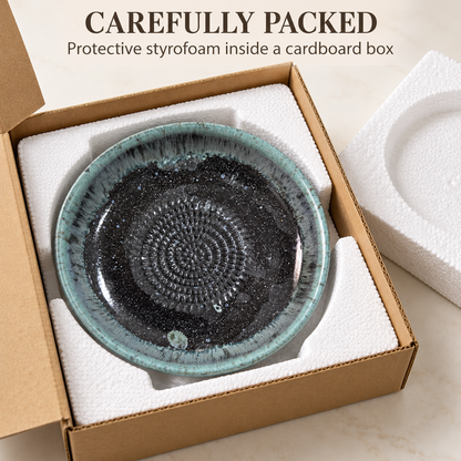 Garlic Grater Bowl, Glossy Black Ceramic Grater Plate, 7" Ceramic Garlic Grinder, Decorative Grater Bowl