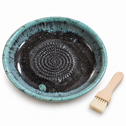Garlic Grater Bowl, Glossy Black Ceramic Grater Plate, 7" Ceramic Garlic Grinder, Decorative Grater Bowl