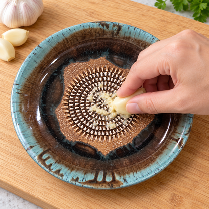 Garlic Grater Bowl, Marron Ceramic Grater Plate, 7" Ceramic Garlic Grinder, Decorative Grater Bowl