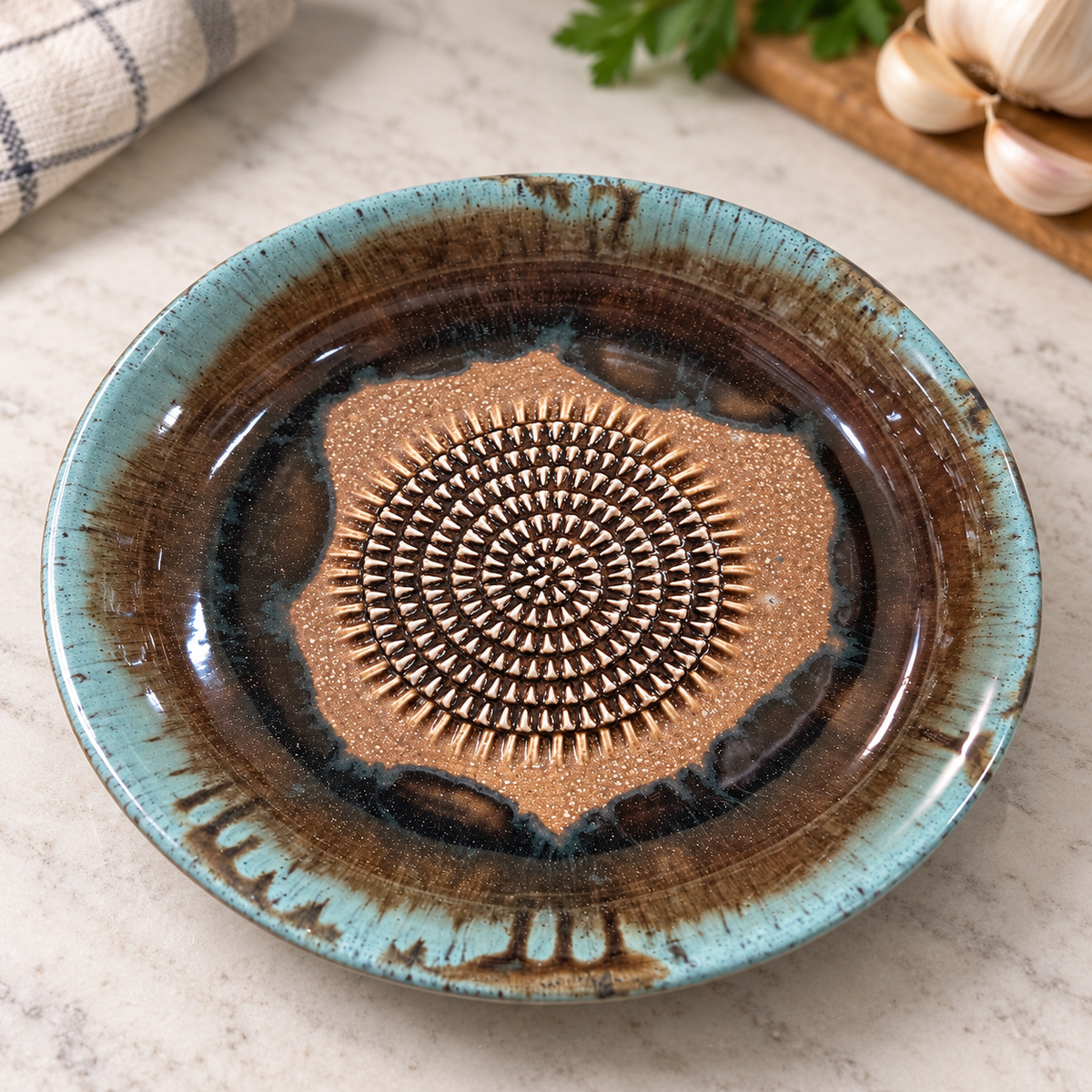 Garlic Grater Bowl, Marron Ceramic Grater Plate, 7" Ceramic Garlic Grinder, Decorative Grater Bowl