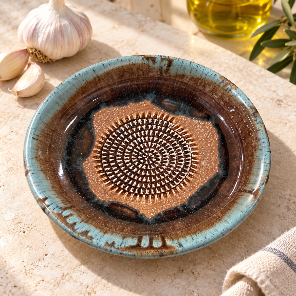 Garlic Grater Bowl, Marron Ceramic Grater Plate, 7" Ceramic Garlic Grinder, Decorative Grater Bowl