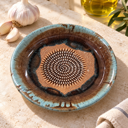 Garlic Grater Bowl, Marron Ceramic Grater Plate, 7" Ceramic Garlic Grinder, Decorative Grater Bowl