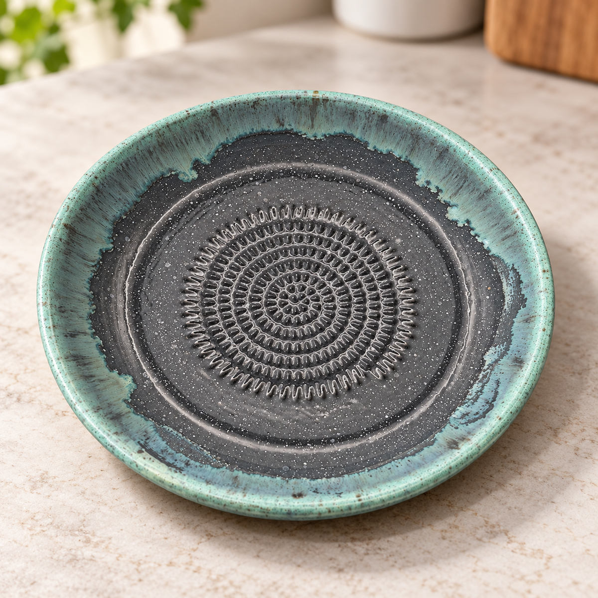 Garlic Grater Bowl, Matt Black Ceramic Grater Plate, 7" Ceramic Garlic Grinder, Decorative Grater Bowl