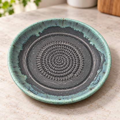 Garlic Grater Bowl, Matt Black Ceramic Grater Plate, 7" Ceramic Garlic Grinder, Decorative Grater Bowl