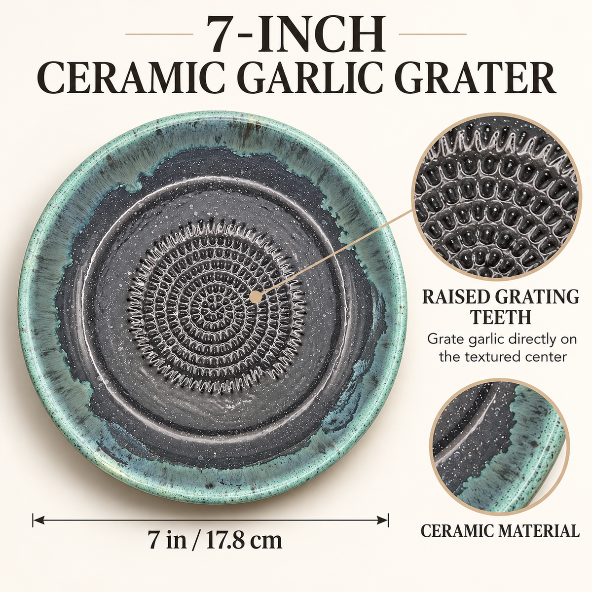 Garlic Grater Bowl, Matt Black Ceramic Grater Plate, 7" Ceramic Garlic Grinder, Decorative Grater Bowl