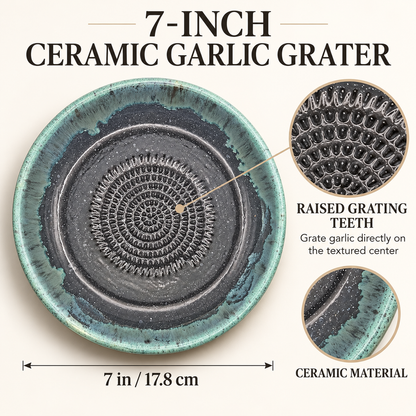 Garlic Grater Bowl, Matt Black Ceramic Grater Plate, 7" Ceramic Garlic Grinder, Decorative Grater Bowl