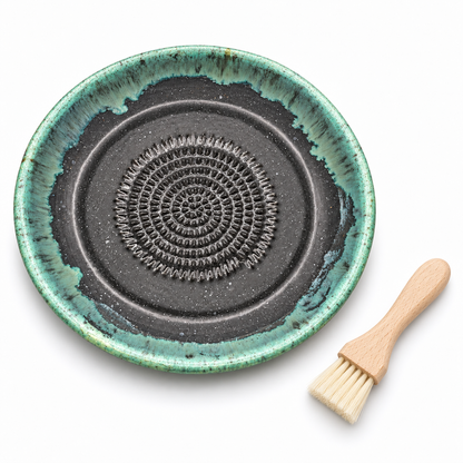 Garlic Grater Bowl, Matt Black Ceramic Grater Plate, 7" Ceramic Garlic Grinder, Decorative Grater Bowl