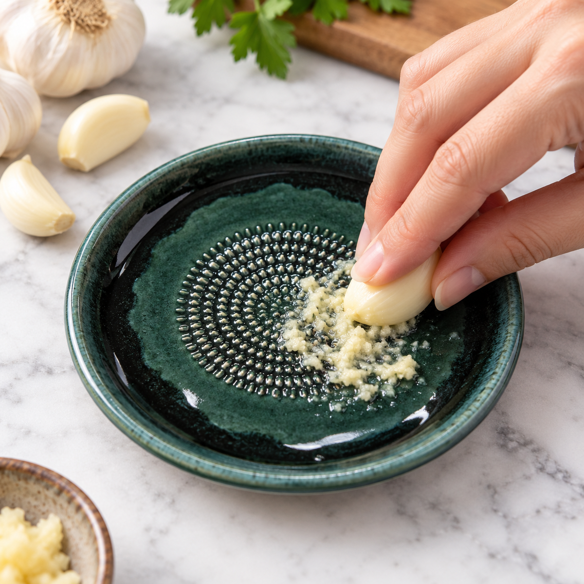 Garlic Grater Bowl, Moss Green Ceramic Grater Plate, 7" Ceramic Garlic Grinder, Decorative Grater Bowl