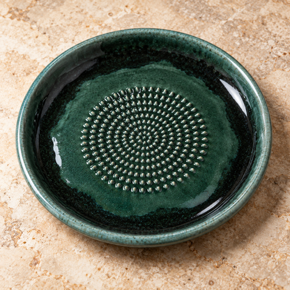 Garlic Grater Bowl, Moss Green Ceramic Grater Plate, 7" Ceramic Garlic Grinder, Decorative Grater Bowl