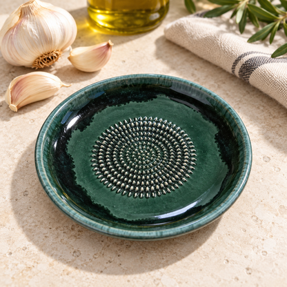 Garlic Grater Bowl, Moss Green Ceramic Grater Plate, 7" Ceramic Garlic Grinder, Decorative Grater Bowl
