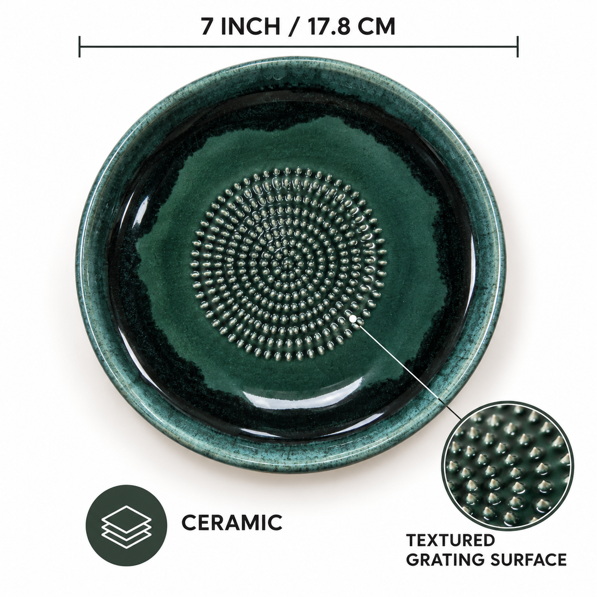 Garlic Grater Bowl, Moss Green Ceramic Grater Plate, 7" Ceramic Garlic Grinder, Decorative Grater Bowl