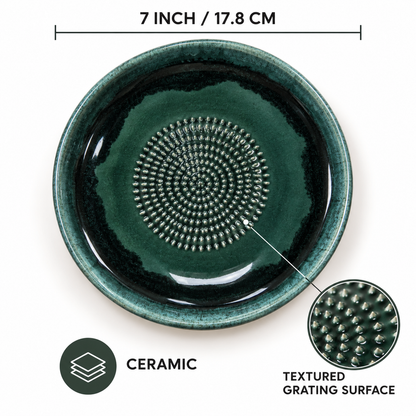 Garlic Grater Bowl, Moss Green Ceramic Grater Plate, 7" Ceramic Garlic Grinder, Decorative Grater Bowl