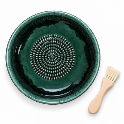 Garlic Grater Bowl, Moss Green Ceramic Grater Plate, 7" Ceramic Garlic Grinder, Decorative Grater Bowl