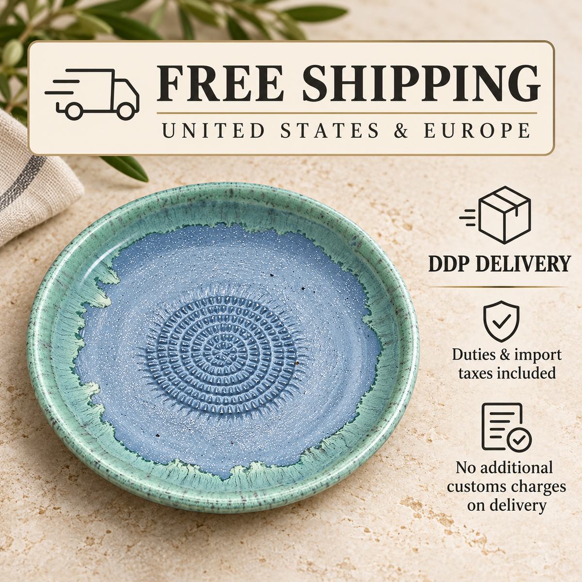 Garlic Grater Bowl, Slight Gray Ceramic Grater Plate, 7" Ceramic Garlic Grinder, Decorative Grater Bowl