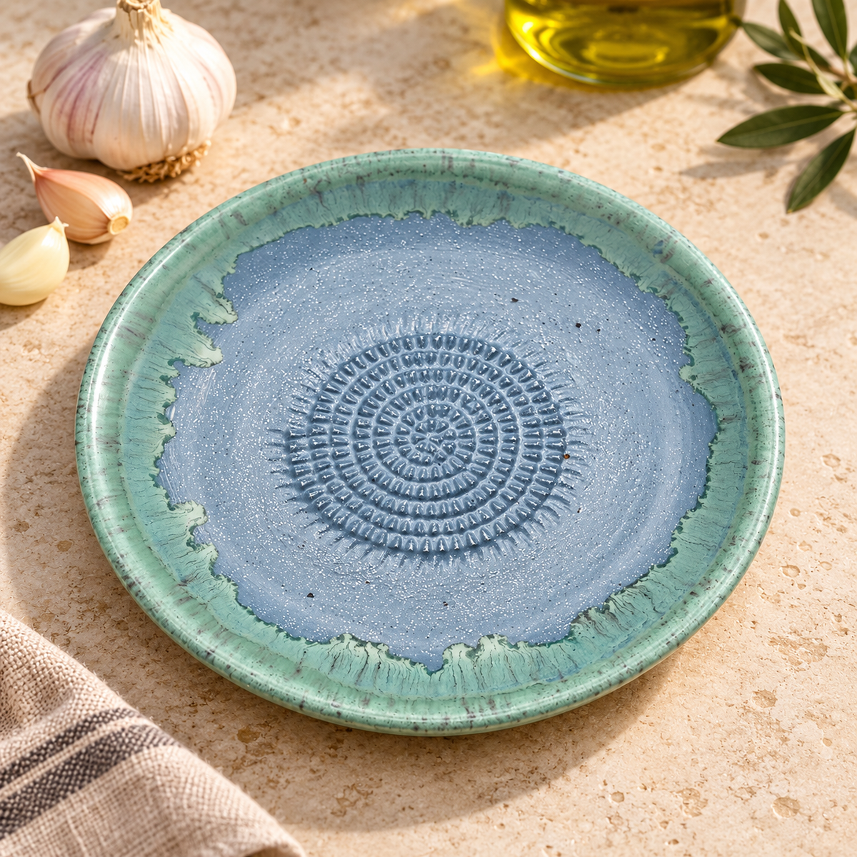 Garlic Grater Bowl, Slight Gray Ceramic Grater Plate, 7" Ceramic Garlic Grinder, Decorative Grater Bowl