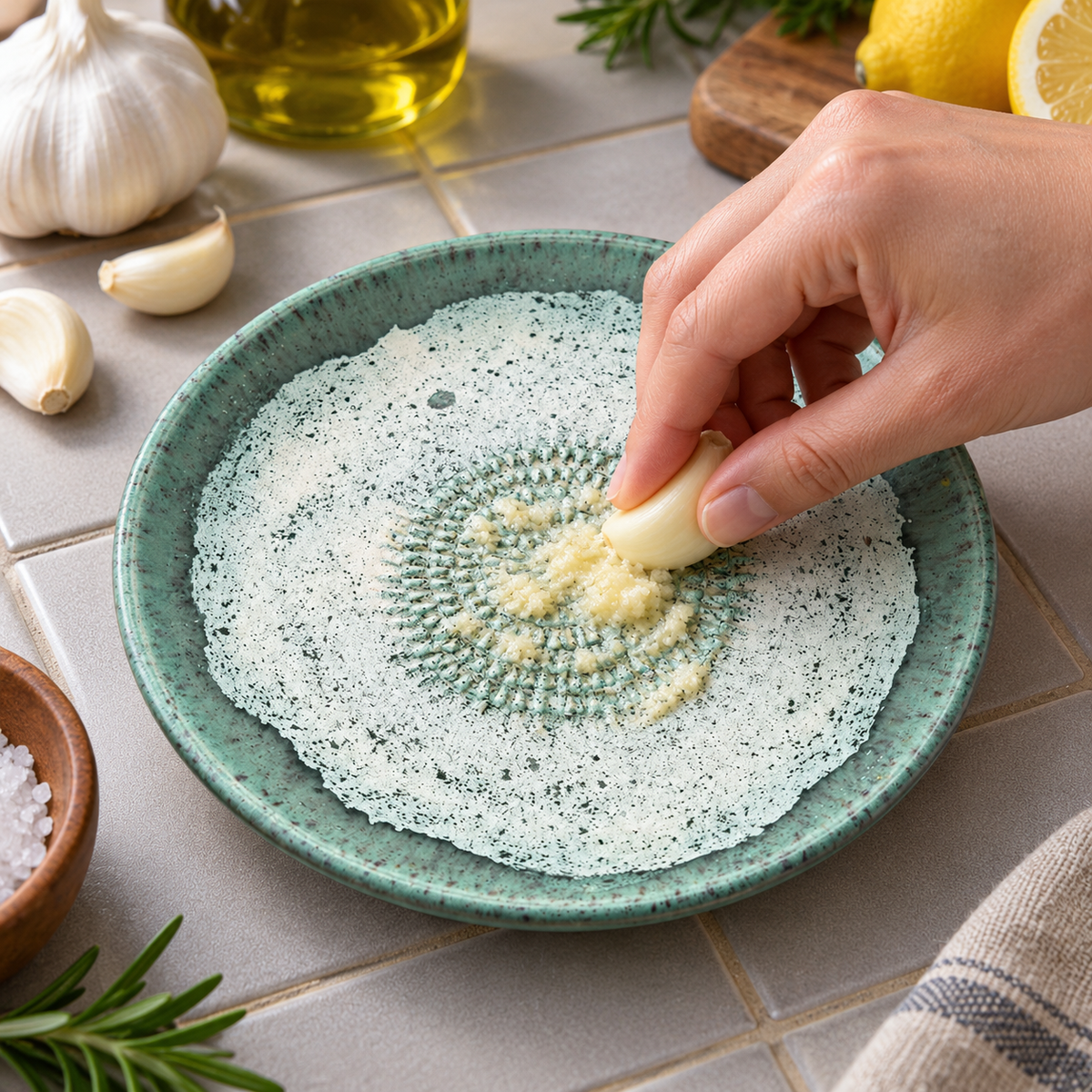 Garlic Grater Bowl, Spotted Mint Ceramic Grater Plate, 7" Ceramic Garlic Grinder, Decorative Grater Bowl
