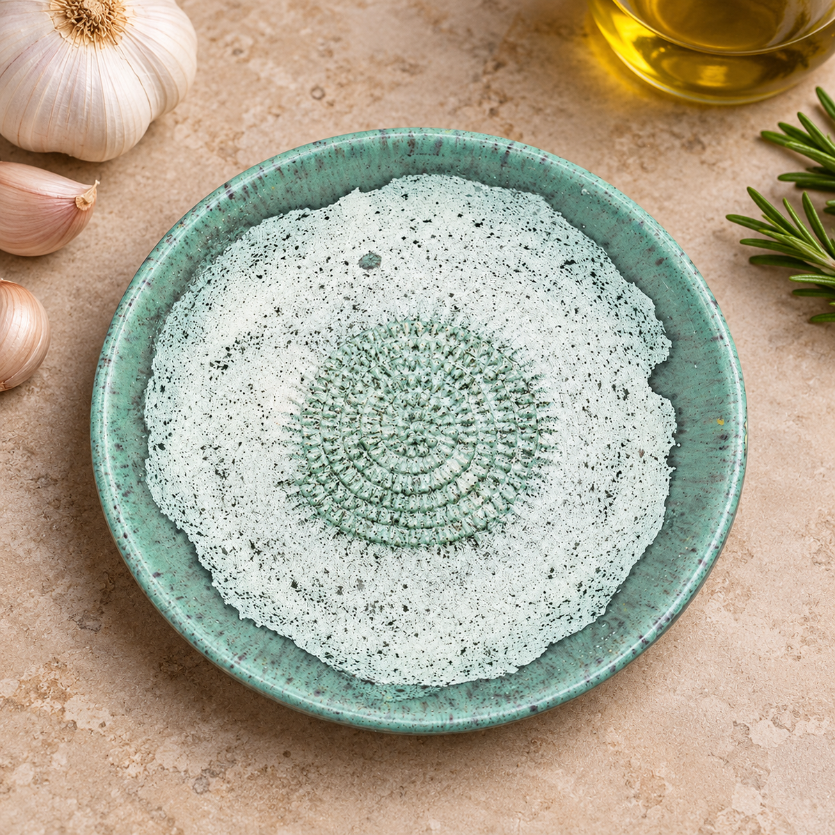 Garlic Grater Bowl, Spotted Mint Ceramic Grater Plate, 7" Ceramic Garlic Grinder, Decorative Grater Bowl