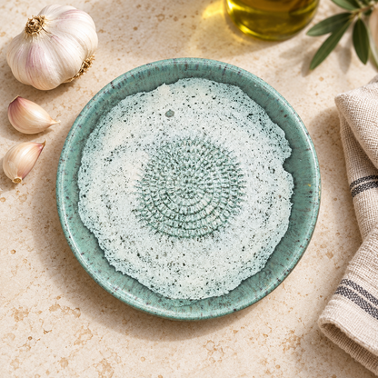 Garlic Grater Bowl, Spotted Mint Ceramic Grater Plate, 7" Ceramic Garlic Grinder, Decorative Grater Bowl