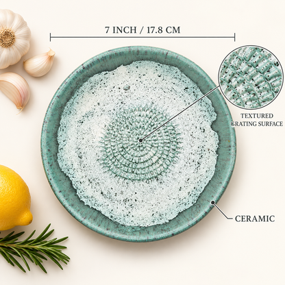 Garlic Grater Bowl, Spotted Mint Ceramic Grater Plate, 7" Ceramic Garlic Grinder, Decorative Grater Bowl