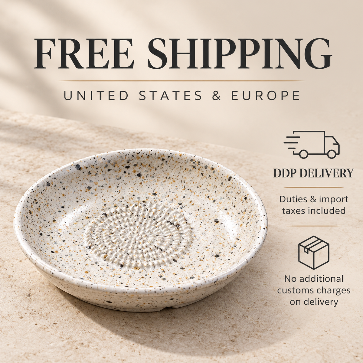 Garlic Grater Bowl,  White Speckale Ceramic Grater Plate, 7" Ceramic Garlic Grinder, Decorative Grater Bowl