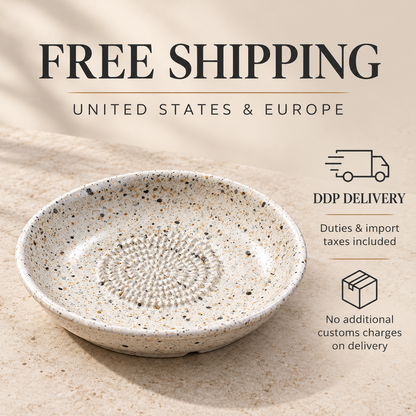 Garlic Grater Bowl,  White Speckale Ceramic Grater Plate, 7" Ceramic Garlic Grinder, Decorative Grater Bowl