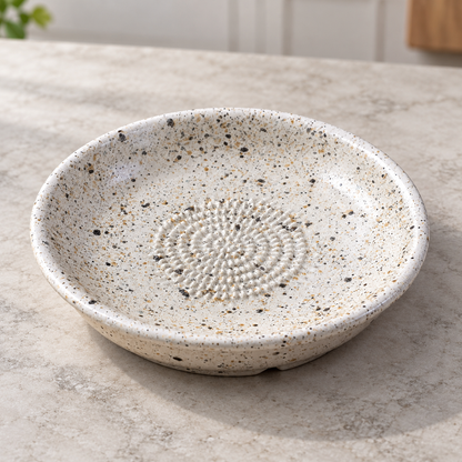 Garlic Grater Bowl,  White Speckale Ceramic Grater Plate, 7" Ceramic Garlic Grinder, Decorative Grater Bowl