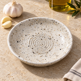 Garlic Grater Bowl,  White Speckale Ceramic Grater Plate, 7" Ceramic Garlic Grinder, Decorative Grater Bowl