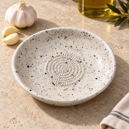 Garlic Grater Bowl,  White Speckale Ceramic Grater Plate, 7" Ceramic Garlic Grinder, Decorative Grater Bowl