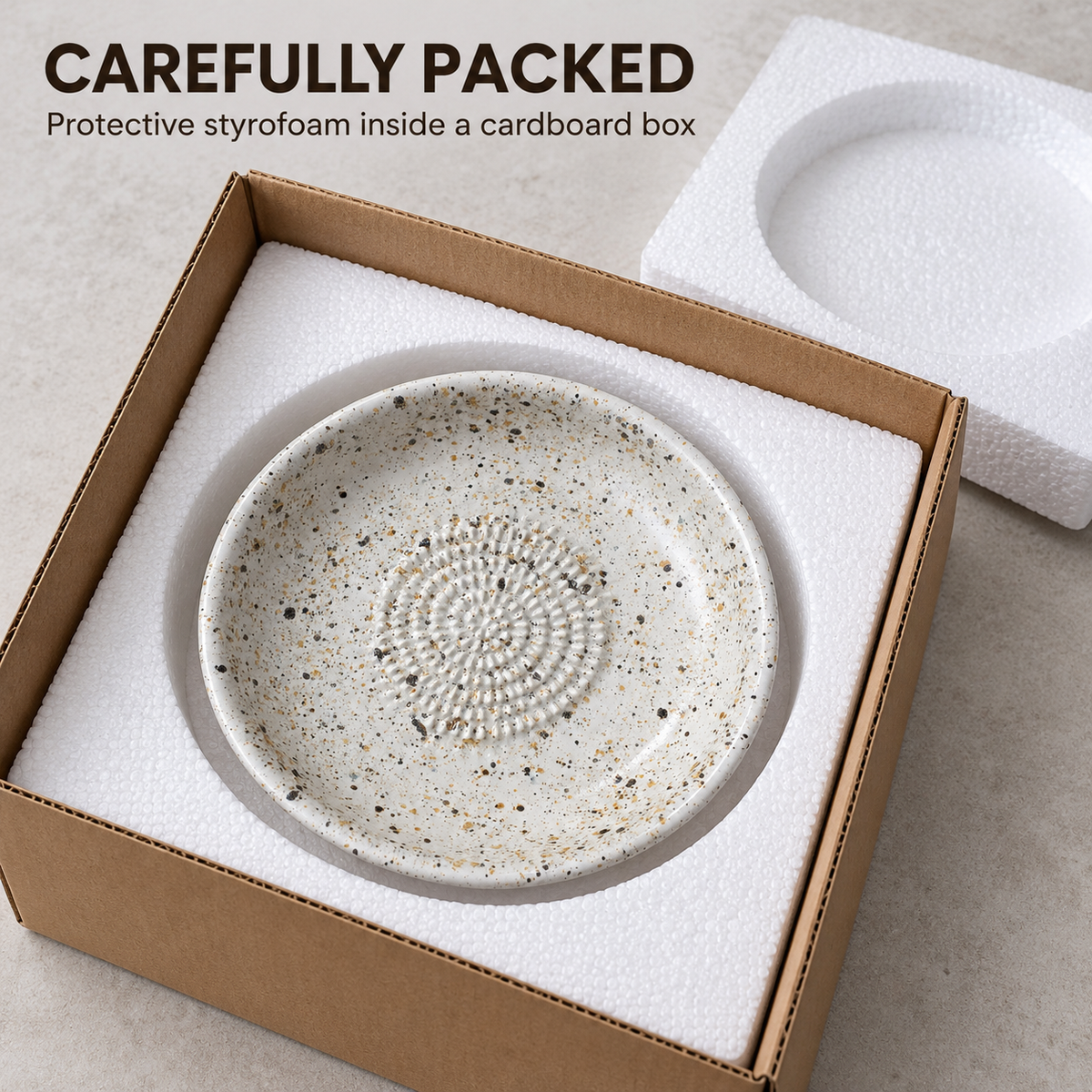 Garlic Grater Bowl,  White Speckale Ceramic Grater Plate, 7" Ceramic Garlic Grinder, Decorative Grater Bowl