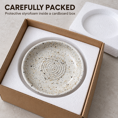 Garlic Grater Bowl,  White Speckale Ceramic Grater Plate, 7" Ceramic Garlic Grinder, Decorative Grater Bowl