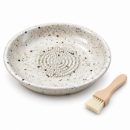 Garlic Grater Bowl,  White Speckale Ceramic Grater Plate, 7" Ceramic Garlic Grinder, Decorative Grater Bowl