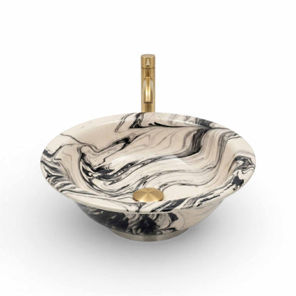 Black Marble Swirl Ceramic Vessel Sink, Handpainted Bathroom Basin