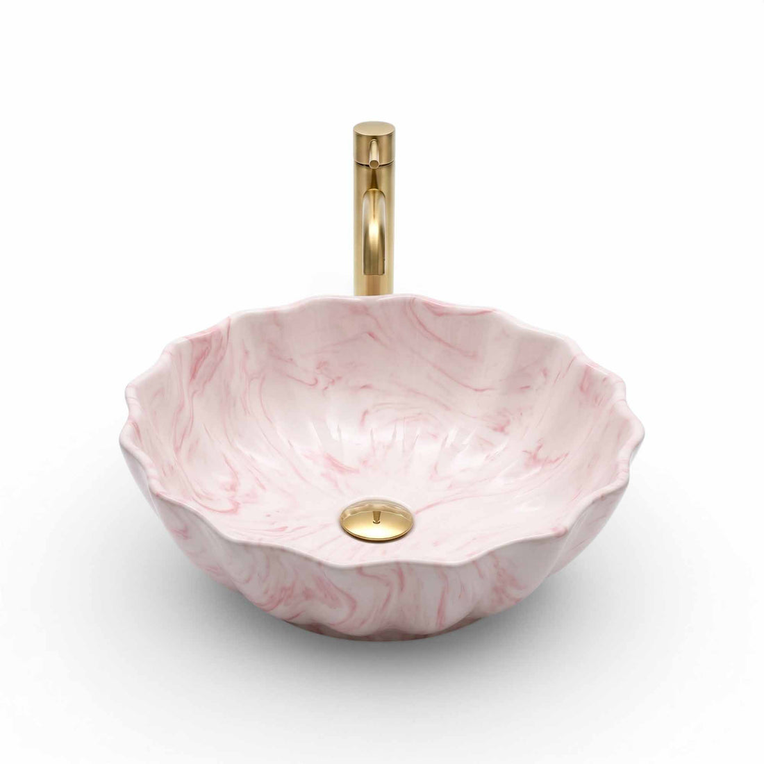 Blush Petal Marble Ceramic Vessel Sink, Handpainted Artistic Bathroom Basin