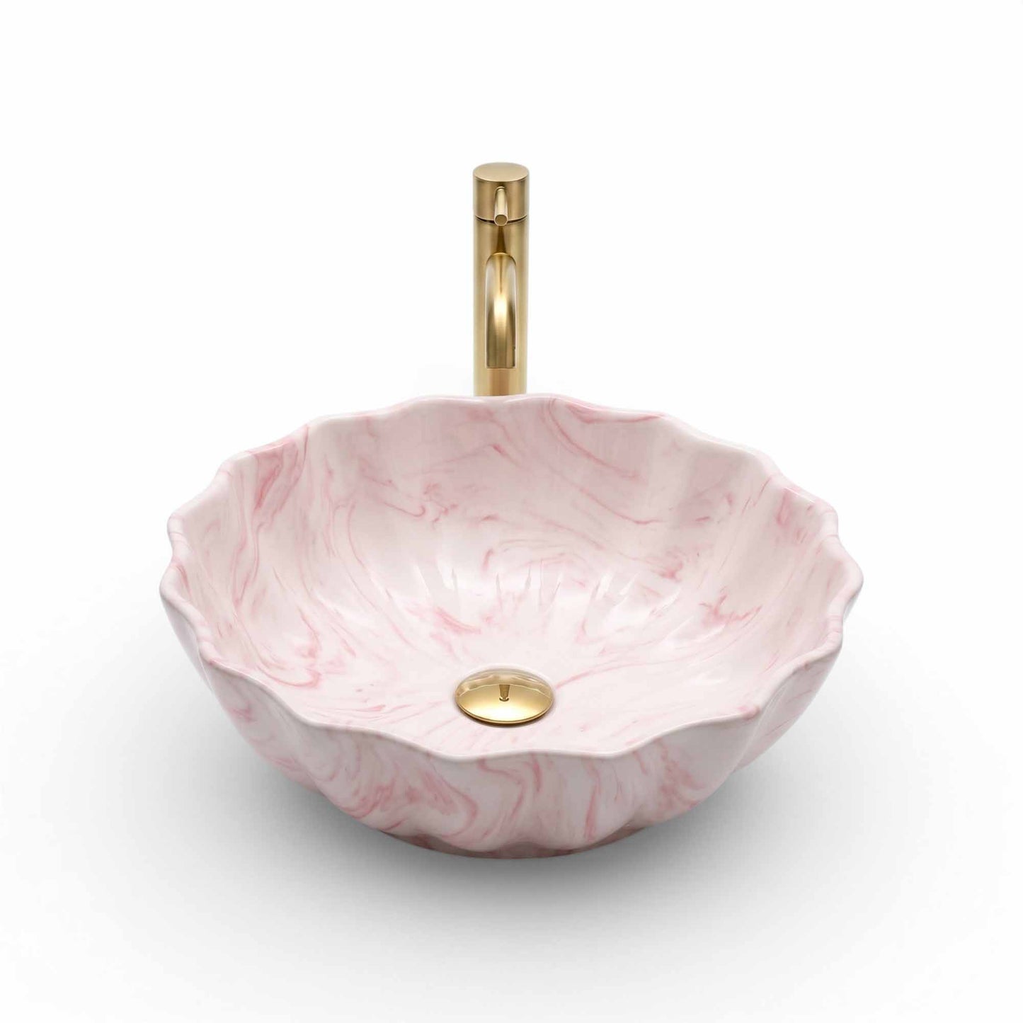 Blush Petal Marble Ceramic Vessel Sink, Handpainted Artistic Bathroom Basin