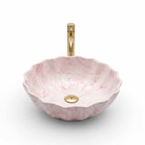 Blush Petal Marble Ceramic Vessel Sink, Handpainted Artistic Bathroom Basin