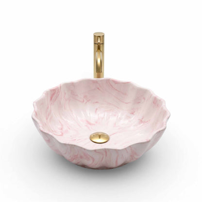 Blush Petal Marble Ceramic Vessel Sink, Handpainted Artistic Bathroom Basin