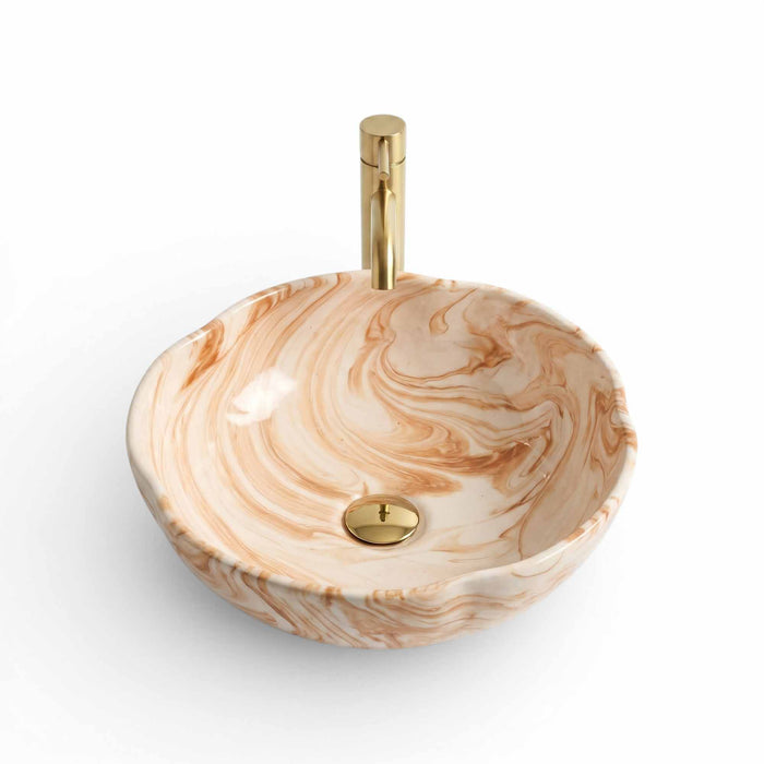 Golden Sand Marble Ceramic Vessel Sink, Handpainted Bathroom Basin