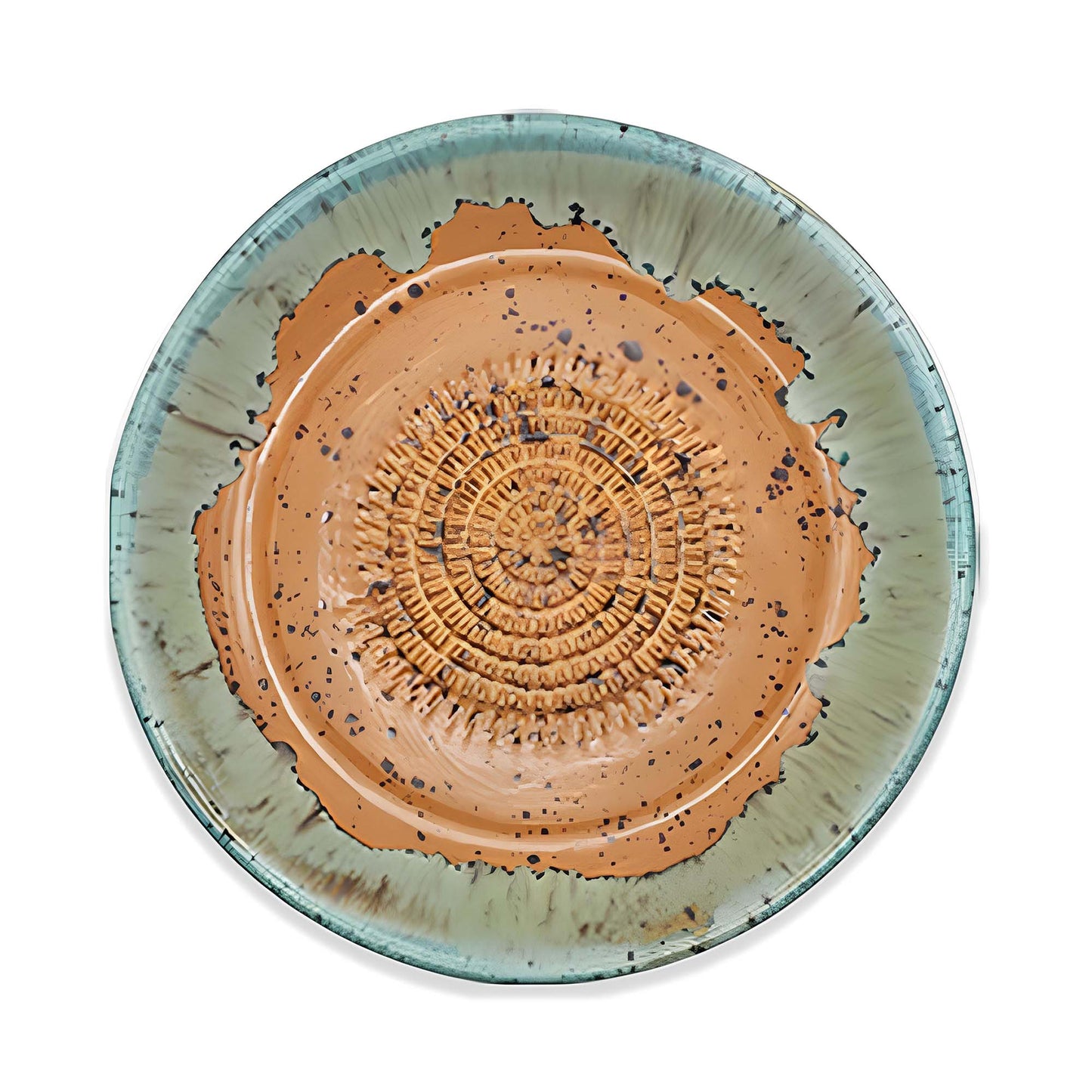 Ceramic garlic grater bowl with decorative design on a white background