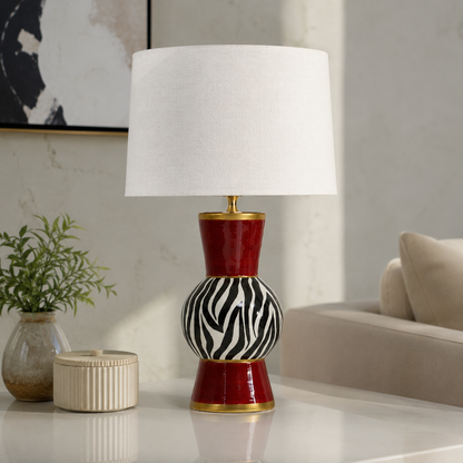 Zebra Print Ceramic Table Lamp, Red & Gold Base