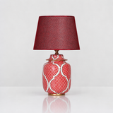 Coral Red Ceramic Ginger Jar Table Lamp with Gold Trim