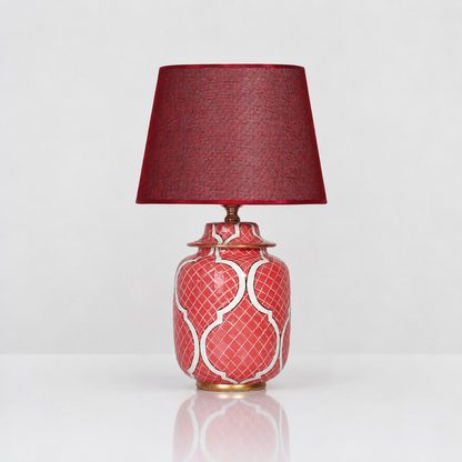 Coral Red Ceramic Ginger Jar Table Lamp with Gold Trim