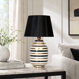 Black, White & Gold Striped Ceramic Ginger Jar Table Lamp